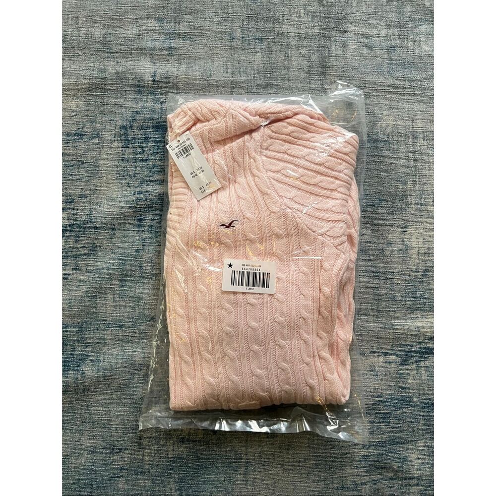 NWT! Hollister Pink Cable Knit V Neck Hoodie Sweater XL - Picture 7 of 7